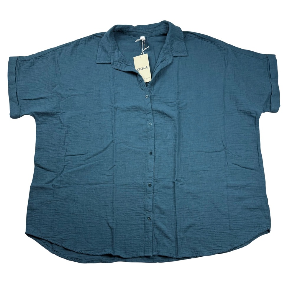 Pact Deep Aqua Coastal Double Gauze Oversized Shirt L Organic Cotton EZ1-W72-DEQ